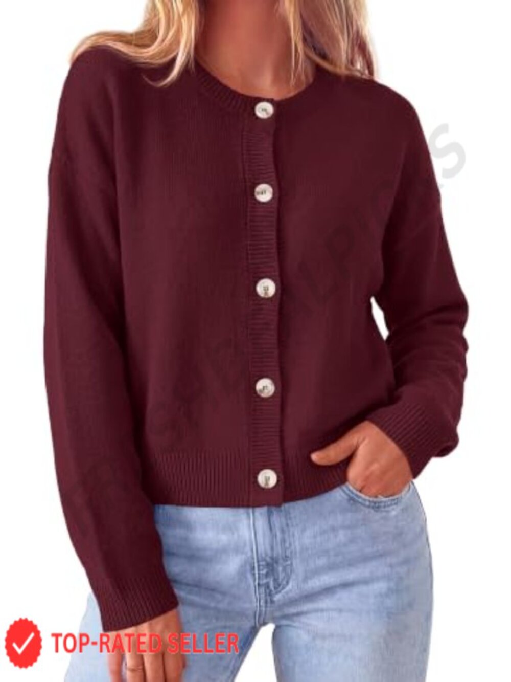 Women's Cropped Button Down Cardigan Sweater Long Sleeve Acrylic Knit